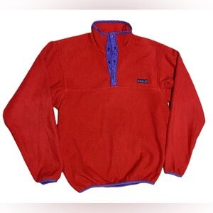 Patagonia Red Fleece Pullover with Purple Trim